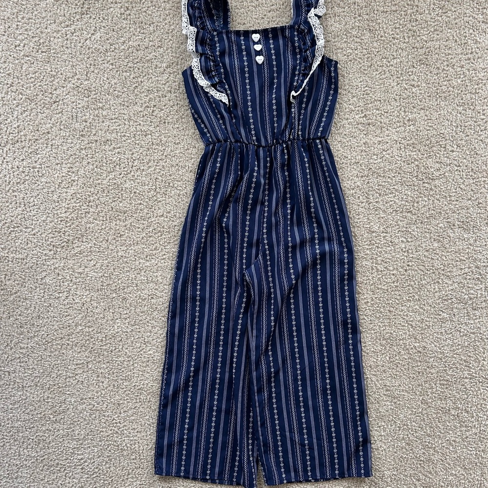 Lily Bleu Blue and White Striped Kids Jumpsuit